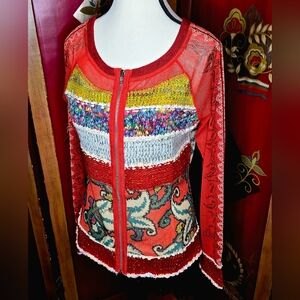 🔥 LULU.H 🔥 Multicolor Multifabric Zip Up Sweater Jacket| XL (EUC)